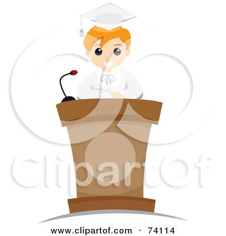Royalty-Free (RF) Clipart Illustration of a Blond School Boy Graduate Giving A Speech At A Podium by BNP Design Studio