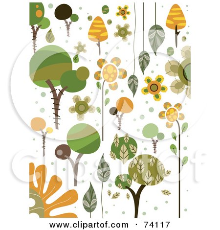 Royalty-Free (RF) Clipart Illustration of a Digital Collage Of Green And Orange Nature Doodles by BNP Design Studio