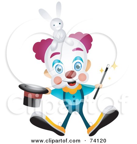 Royalty-Free (RF) Clipart Illustration of a Friendly Party Clown With A Magic Hat And Rabbit by BNP Design Studio