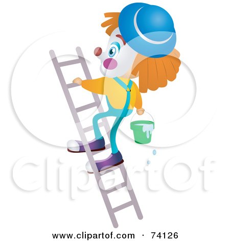 Royalty-Free (RF) Clipart Illustration of a Party Clown Climbing A Ladder With Water by BNP Design Studio