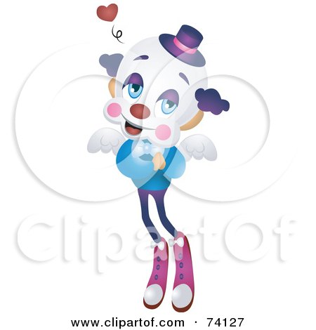 Royalty-Free (RF) Clipart Illustration of an Amorous Party Clown Flying by BNP Design Studio