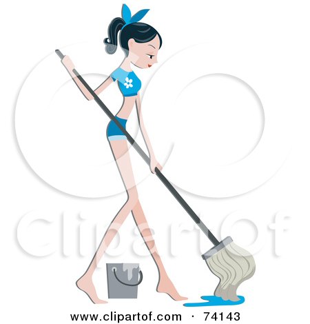 Royalty-Free (RF) Clipart Illustration of a Pretty Lady Mopping A Floor by BNP Design Studio