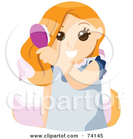 Royalty-Free (RF) Clipart Illustration of a Happy Little Girl Brushing Her Long Hair by BNP Design Studio