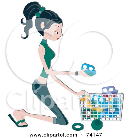 Royalty-Free (RF) Clipart Illustration of a Pretty Home Maker Kneeling And Picking Up Toys by BNP Design Studio