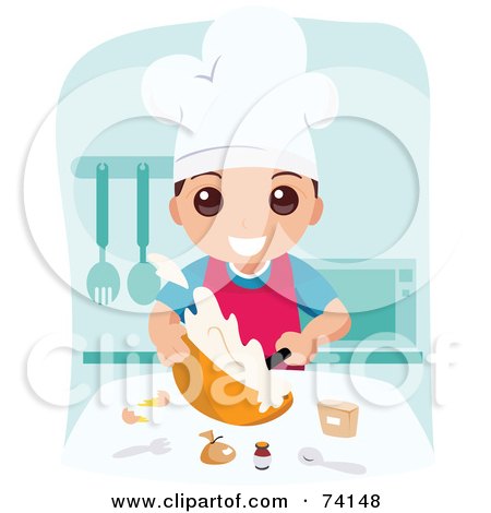 Royalty-Free (RF) Clipart Illustration of a School Boy Cooking In Home Economics Class by BNP Design Studio