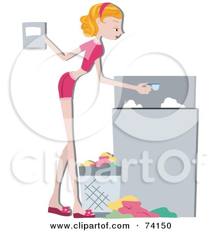 Royalty-Free (RF) Clipart Illustration of a Pretty Home Maker Pouring Detergent In A Washing Machine by BNP Design Studio