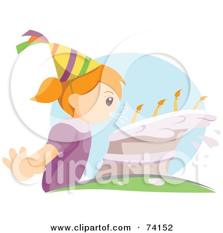 Royalty-Free (RF) Clipart Illustration of a Little Girl Blowing Strongly On Her Birthday Cake by BNP Design Studio