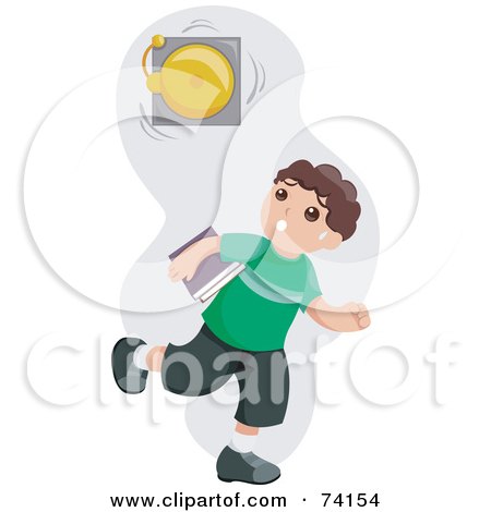 Royalty-Free (RF) Clipart Illustration of a Little Boy Running Late To Class While A Bell Rings by BNP Design Studio
