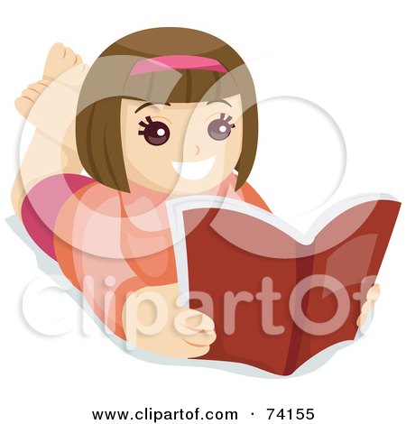Royalty-Free (RF) Clipart Illustration of a Happy Brunette Girl Reading A Red Book by BNP Design Studio