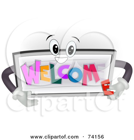 Royalty-Free (RF) Clipart Illustration of a Welcome Sign Character Applying Letters by BNP Design Studio