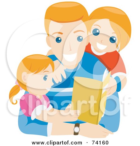 Royalty-Free (RF) Clipart Illustration of a Happy Dad Reading A Story With His Daughter And Son by BNP Design Studio