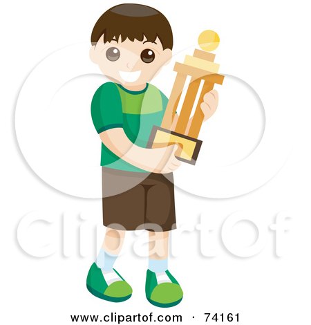 Royalty-Free (RF) Clipart Illustration of a Little Boy Carrying A Prized Trophy by BNP Design Studio
