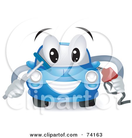 Royalty-Free (RF) Clipart Illustration of a Blue Car Character Fueling Up by BNP Design Studio