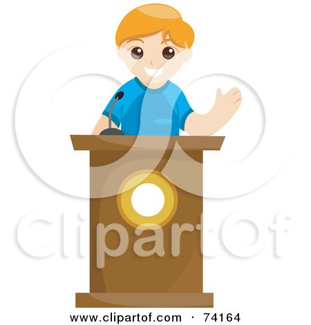 Royalty-Free (RF) Clipart Illustration of a School Boy Speaking At A Podium by BNP Design Studio