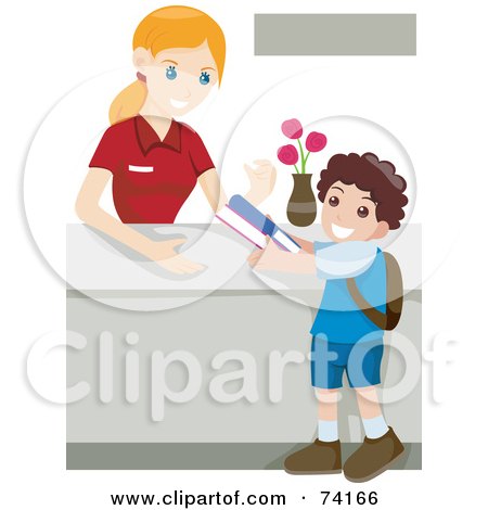 Royalty-Free (RF) Clipart Illustration of a Little Boy Returning Library Books by BNP Design Studio