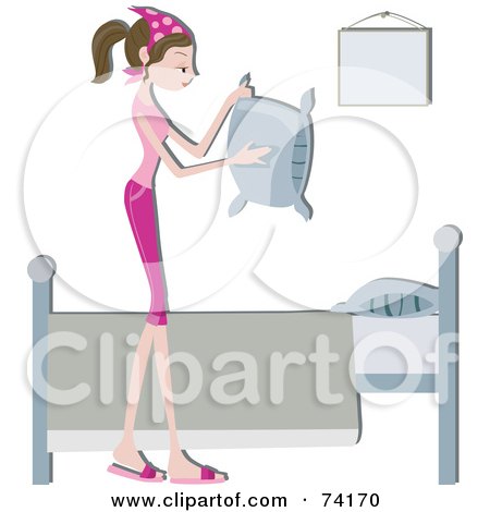 Royalty-Free (RF) Clipart Illustration of a Pretty Home Maker Fluffing Pillows by BNP Design Studio
