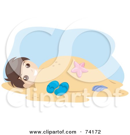 Royalty-Free (RF) Clipart Illustration of a Little Boy Buried In Warm Beach Sand by BNP Design Studio
