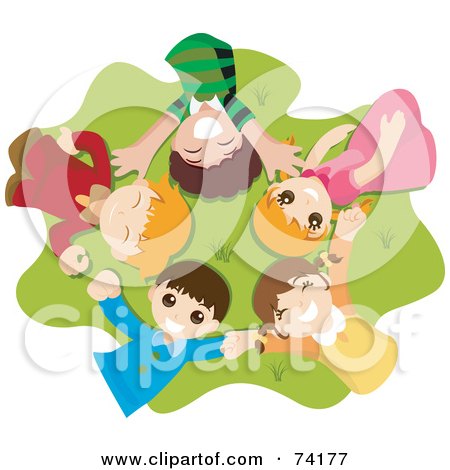 Royalty-Free (RF) Clipart Illustration of a Group Of Happy Children Laying In A Circle On Grass by BNP Design Studio
