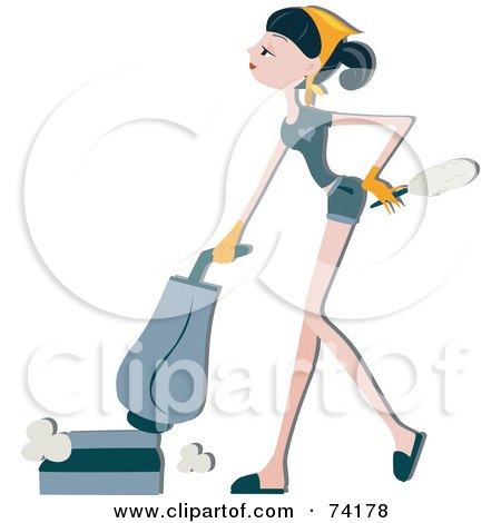 Royalty-Free (RF) Clipart Illustration of a Pretty Home Maker Vacuuming by BNP Design Studio