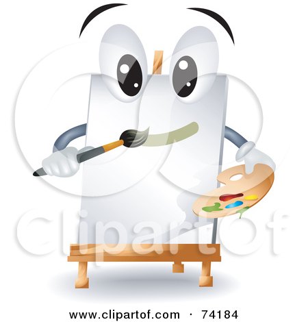 Royalty-Free (RF) Clipart Illustration of a Canvas Easel Character Painting by BNP Design Studio