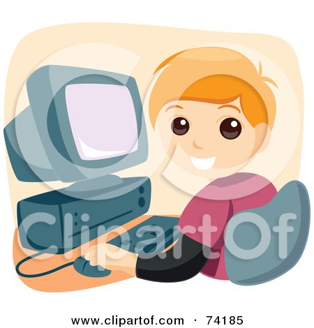 Royalty-Free (RF) Clipart Illustration of a Blond School Boy Smoking While Using A Computer by BNP Design Studio