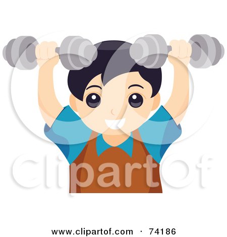 Royalty-Free (RF) Clipart Illustration of a Strong Little Boy Lifting Weights by BNP Design Studio