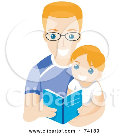 Royalty-Free (RF) Clipart Illustration of a Little Boy Reading A Book With His Dad by BNP Design Studio