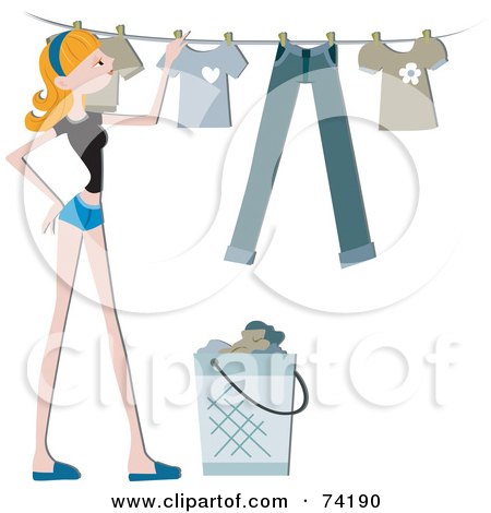 Royalty-Free (RF) Clipart Illustration of a Pretty Home Maker Hanging Laundry Up On A Line by BNP Design Studio
