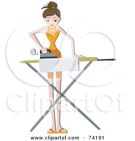 Royalty-Free (RF) Clipart Illustration of a Pretty Home Maker Ironing Clothes by BNP Design Studio