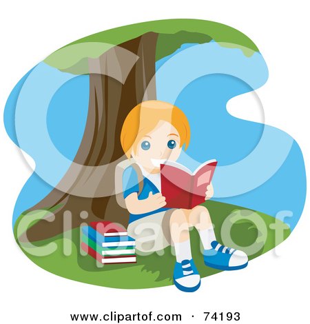 Royalty-Free (RF) Clipart Illustration of a Happy Girl Reading Under A Tree by BNP Design Studio