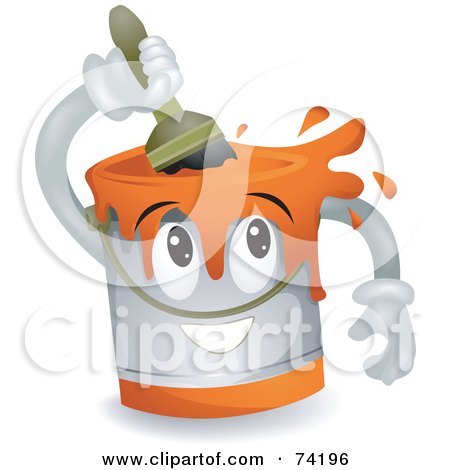 Royalty-Free (RF) Clipart Illustration of a Paint Can Character Stirring Paint by BNP Design Studio