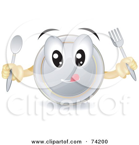 Royalty-Free (RF) Clipart Illustration of a Hungry Plate Character Holding Silverware by BNP Design Studio