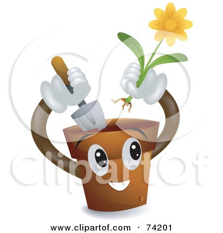 Royalty-Free (RF) Clipart Illustration of a Pot Character Planting A Daisy Flower by BNP Design Studio