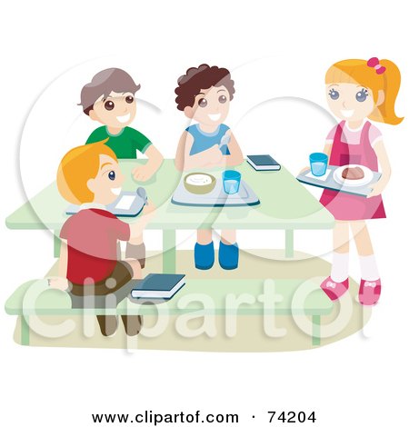 Royalty-Free (RF) Clipart Illustration of School Children Eating Hot Lunches In A Cafeteria by BNP Design Studio