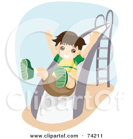 Royalty-Free (RF) Clipart Illustration of a Happy Boy Going Down A Slide by BNP Design Studio