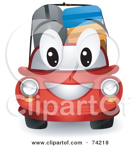 Royalty-Free (RF) Clipart Illustration of a Red Car Character With Luggage by BNP Design Studio
