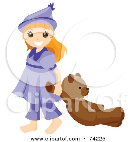 Royalty-Free (RF) Clipart Illustration of a Little Girl Dragging Her Teddy Bear by BNP Design Studio