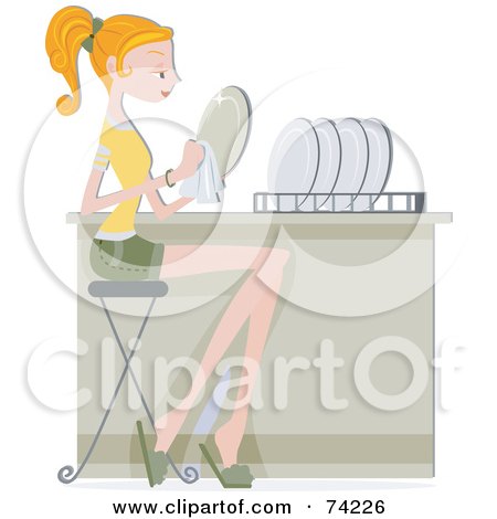 Royalty-Free (RF) Clipart Illustration of a Pretty Home Maker Drying Her Dishes by BNP Design Studio