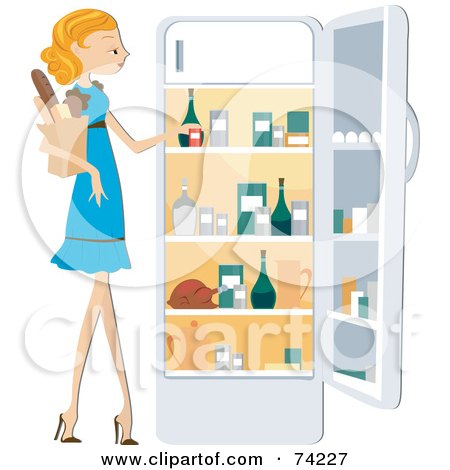 Royalty-Free (RF) Clipart Illustration of a Pretty Home Maker Putting Groceries In A Fridge by BNP Design Studio