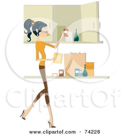 Royalty-Free (RF) Clipart Illustration of a Pretty Home Maker Putting Away Groceries by BNP Design Studio