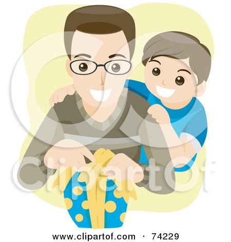 Royalty-Free (RF) Clipart Illustration of a Little Boy Watching His Dad Open A Present by BNP Design Studio