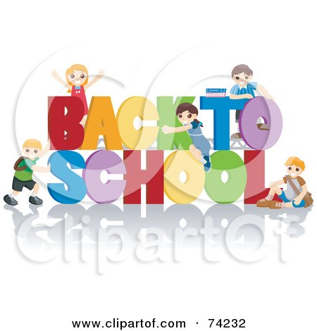 Royalty-Free (RF) Clipart Illustration of School Children Playing On Back To School Text by BNP Design Studio
