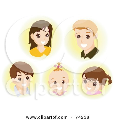 Royalty-Free (RF) Clipart Illustration of The Faces Of A Mother, Father And Their Three Children by BNP Design Studio