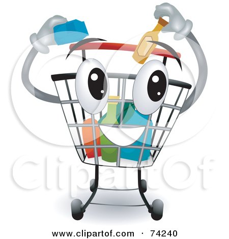 Royalty-Free (RF) Clipart Illustration of a Shopping Cart Character Inserting Items by BNP Design Studio