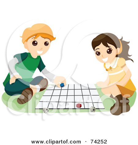Royalty-Free (RF) Clipart Illustration of a School Boy And Girl Playing A Board Game by BNP Design Studio