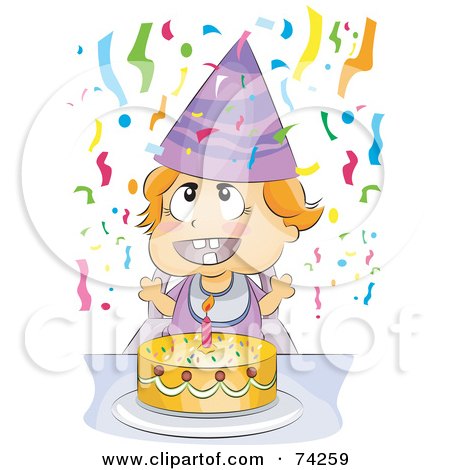 Royalty-Free (RF) Clipart Illustration of a Happy Baby With A Birthday Cake by BNP Design Studio