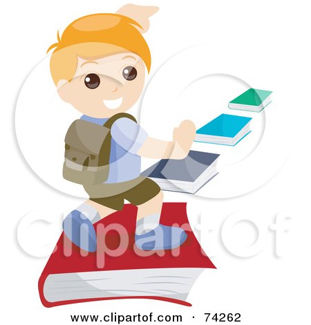 Royalty-Free (RF) Clipart Illustration of a School Boy Running On A Book Path by BNP Design Studio