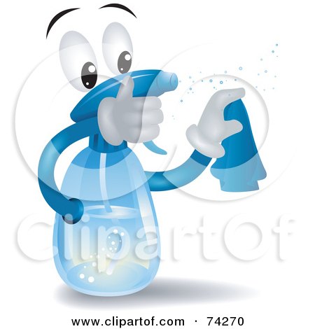 Royalty-Free (RF) Clipart Illustration of a Spray Bottle Character Squirting by BNP Design Studio