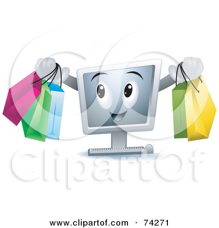 Royalty-Free (RF) Clipart Illustration of a Computer Character Carrying Shopping Bags by BNP Design Studio