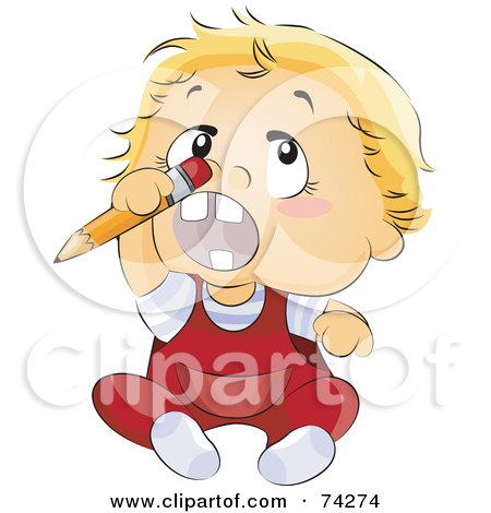 Royalty-Free (RF) Clipart Illustration of a Blond Baby Trying To Stick A Pencil Up His Nose by BNP Design Studio